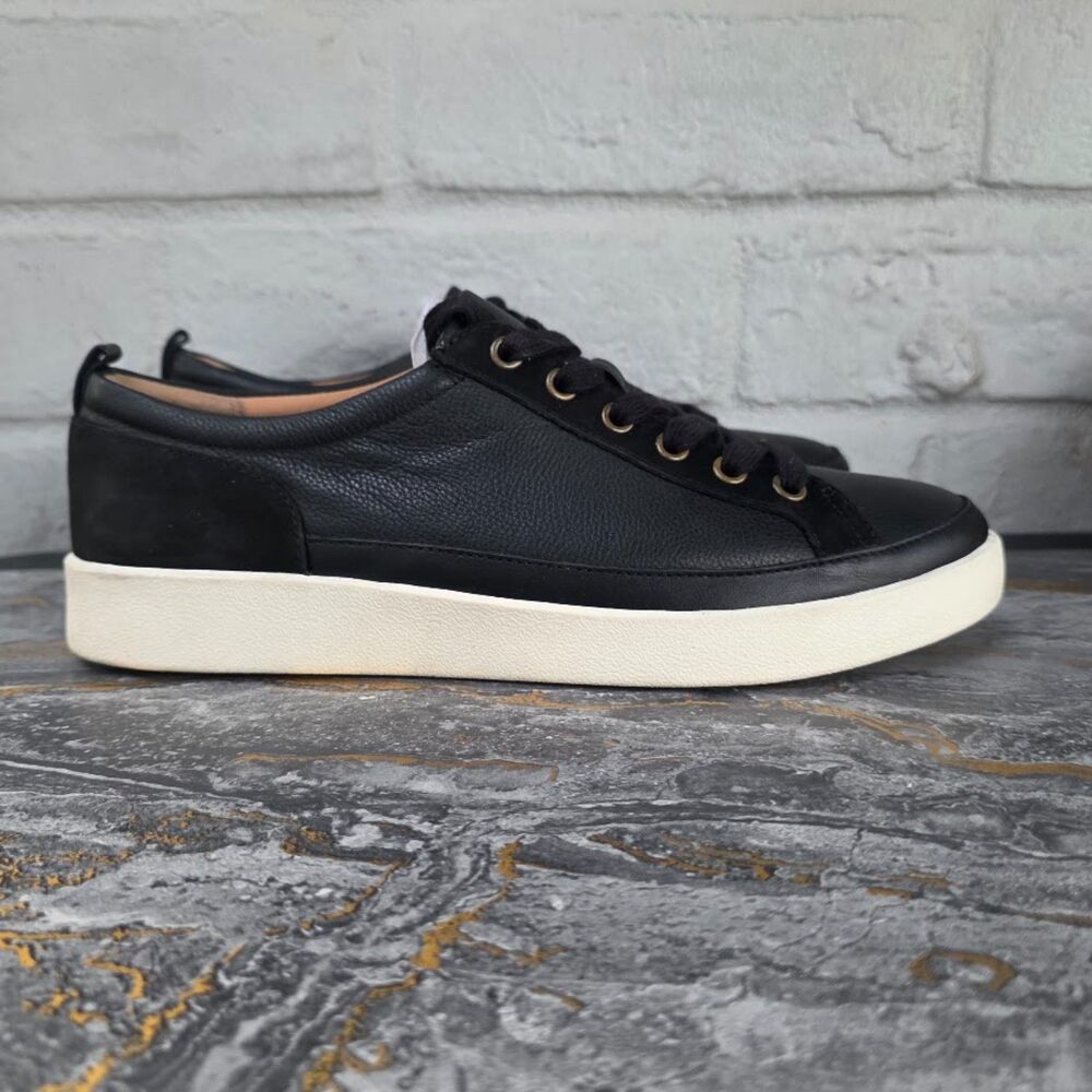 Vionic Winny Black Leather Orthotic Lace Up Fashion Sneakers Women's New